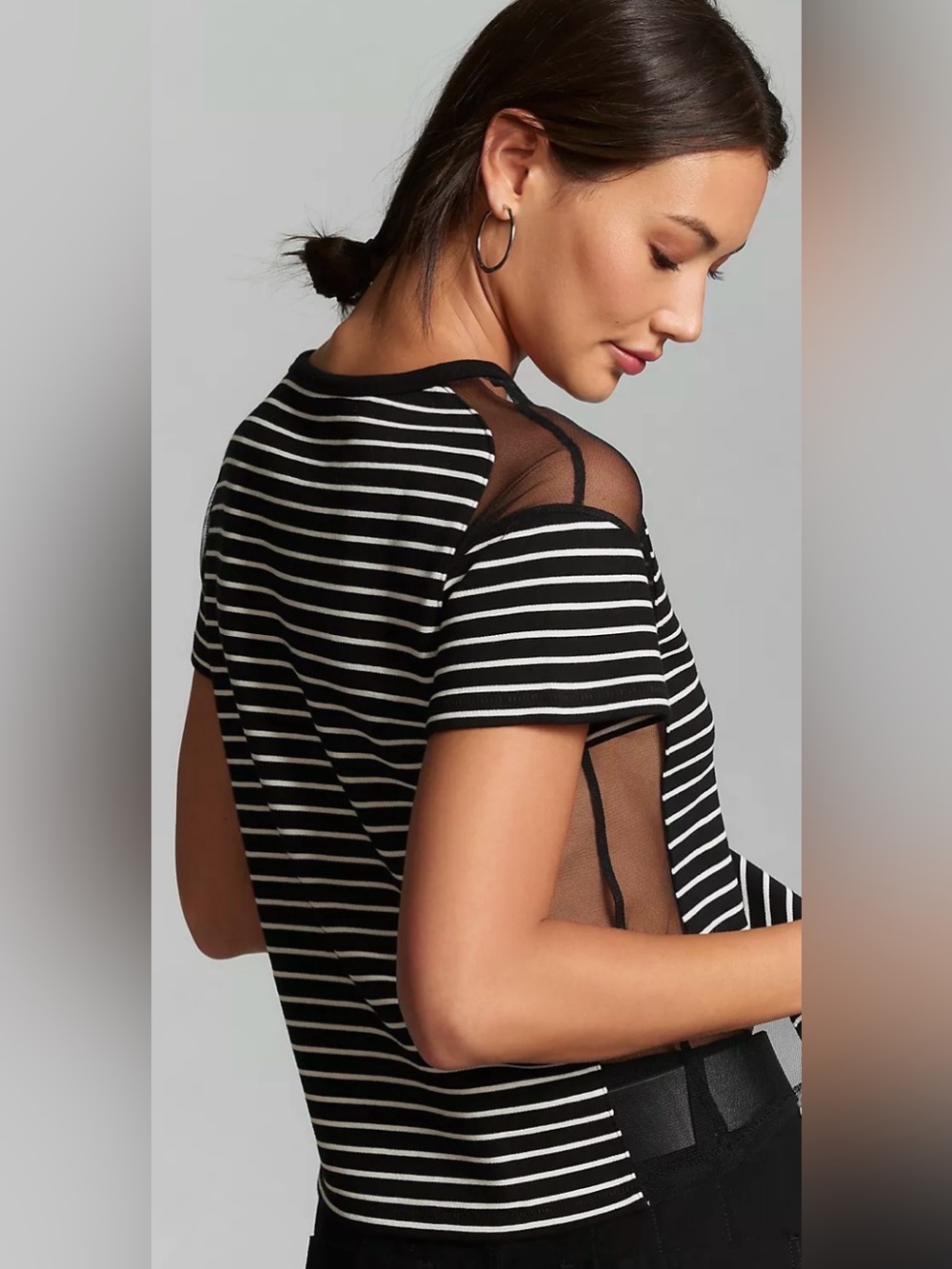 Nwt’s Anthropologie Maeve Tulle Inlay Black/White Striped Top Size XL